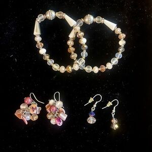 Pink Beaded Jewelry - 2 Pair of Earrings & 2 Bracelets!